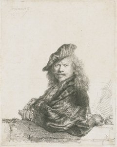 前腕が壁に寄りかかっているセルフポートレート、1639年 作： Rembrandt van Rijn